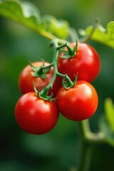Vibrant red tomatoes clustered on healthy plant , ripe, tomatoes on vine