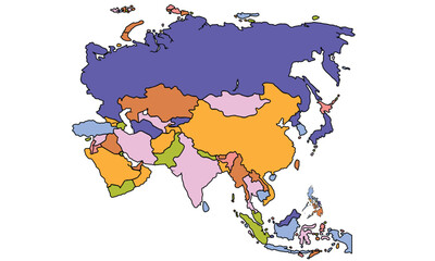 Colorful Asia map isolated on white background. for website layouts, background, education, precise, customizable, Travel worldwide, earth geography, political, reports.