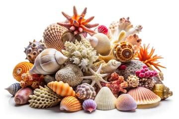 Thai Seashells & Corals Architectural Composition | Isolated White Background Stock Photo