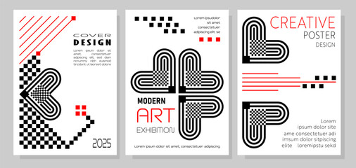 Modern Geometric Brochure Template, Abstrac line shape, Modern Art and Festival Cover in black and red color