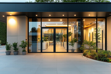 Modern cosmetology clinic facade with sleek design and inviting atmosphere