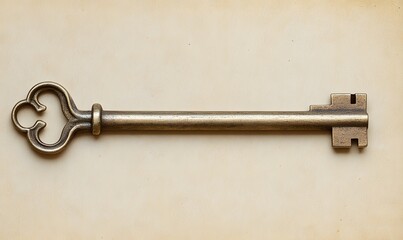 an antique key lying on a beige surface, symbolizing access and security