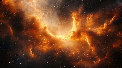 Fototapeta premium Deep space backdrop with golden dust and glowing orange nebula formations