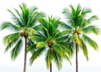 Fototapeta premium Tropical Vacation Paradise: Vibrant Coconut Palm Trio on White Background - Stock Photo