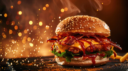 fried chicken burger with melted cheese