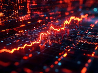 Obraz premium Suspiciously Spiking Glowing Financial Chart Framed by Analysis Tools Fraud Detection Concept
