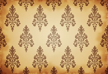 Step Back in Time with Vintage Charm: Detailed Photo of Beige Wallpaper Featuring a Floral Damask Pattern, Aged Paper Texture, and a Timeless Antique Style.

