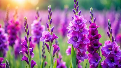 Obraz premium Majestic Purple Gladiolus Field: Splendid Beauty & Promise - Stock Photo