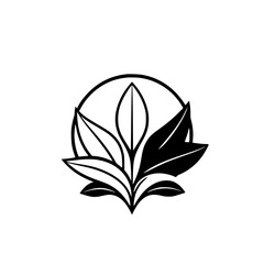 Black and White Plant-Based Logo with Circular Shape