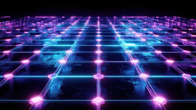 Cyberpunk wallpaper with neon grids and electric blue reflections
