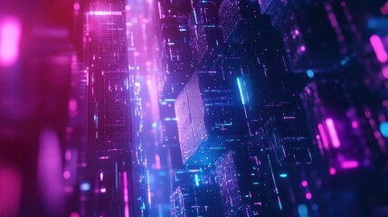 Naklejka premium Tech aesthetic with floating neon hexagonal grids and glowing electric colors