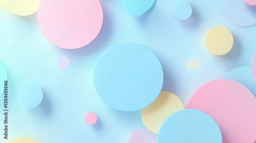 Wall mural gradient geometric background with floating pastel forms and subtle shadows