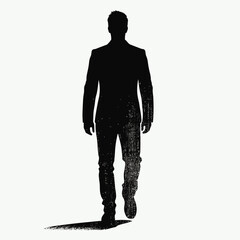 Obraz premium Silhouette of a Man Walking in Suit - Black and White Line Art Illustration