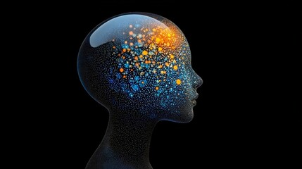 Abstract Illustration of a Human Head Filled with Colorful Particles