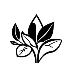 Modern Black and White Illustration of Leaves with an Abstract Design on White Background