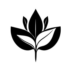 Stylized Black and White Leaf Cluster: A minimalist illustration of a plant with black leaves on a white background, focused on symmetry.