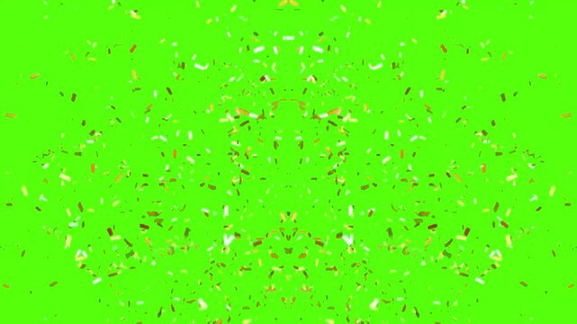  Colorful 2D animation of confetti falling on a green screen
