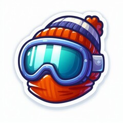 Obraz premium Cartoon winter headgear with goggles and beanie, vibrant and cozy illustration