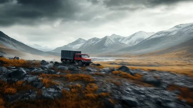 The log truck navigated the winding mountain roads, its heavy load of timber swaying slightly as it maneuvered through the sharp turns.