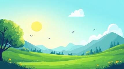Obraz premium A bright sunny day over a vast green grassy landscape