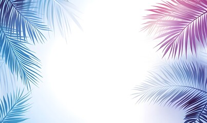 Fototapeta premium palm leaves in blue and purple colors, creating a tropical frame on white