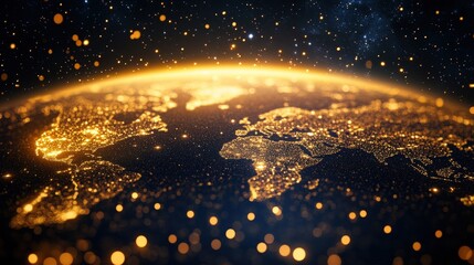 Obraz premium Illuminated Earth at night, showcasing city lights and stars.
