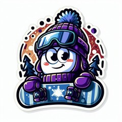 Cute cartoon snowboarder with goggles and beanie, colorful winter scene, playful and fun