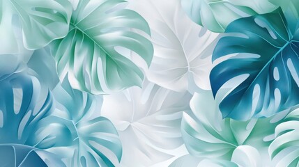 Overlapping monstera leaves in semi-transparent layers with gradient backdrop
