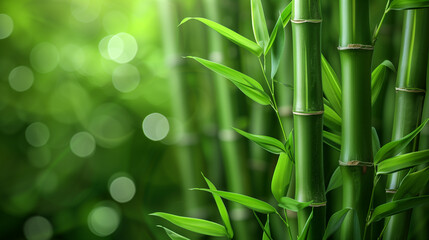 Obraz premium Bamboo leaves. The sun is shining through the leaves. Leaves are green and lush.