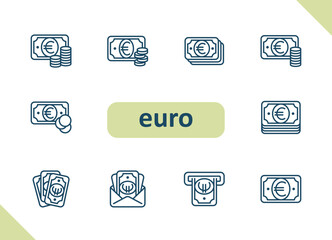 Euro icons. Currency, money, payment, cash, savings, investment vector icon set
