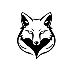 Stylized Black and White Fox Head, Facing Forward, with a heart-shaped outline around its face.