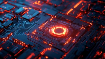 High-tech circuit board with glowing center