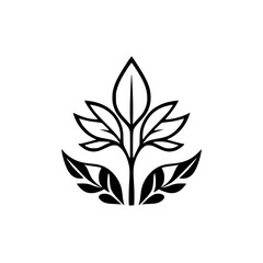 Simple Leaf Motif Logo with Black Outline on White