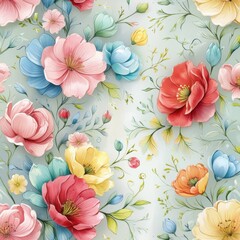 Elegant Floral Pattern with Watercolor Flowers