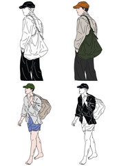 Fashion Forward Illustrations: A collection of stylish illustrations showcasing trendy outfits on diverse figures, each exuding a unique blend of contemporary fashion