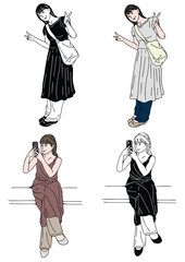 Digital Moments: A collection of stylish female figures captured in a moment of self-expression, each holding a smartphone. 