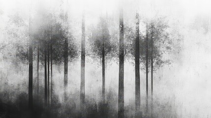 Fototapeta premium An artistic forest backdrop with mist-covered trees and ink textures creating a mystical ethereal look