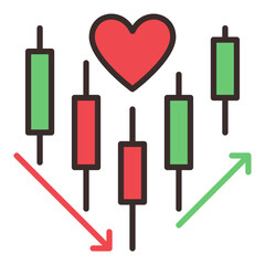 Candle chart with Red Heart and arrows vector colored icon or design element