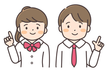 指差しポーズをする中高生の男女