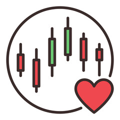 Obraz premium Circle with Red Heart and Trading Chart vector Representing a Love for Investing colored icon or design element