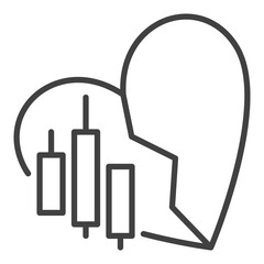 Financial chart with Broken Heart vector Crypto Trading and Investment icon or symbol in outline style