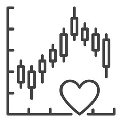 Graph and Heart for Investors and Traders vector linear icon or symbol