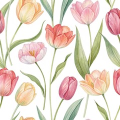 Watercolor Tulip Pattern Delicate Spring Blooms