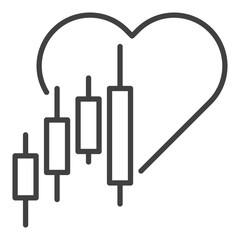 Heart and Candlestick Chart vector Investment Analysis linear icon or symbol