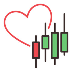Candlestick Chart with Heart vector Stock Market Trading colored icon or symbol