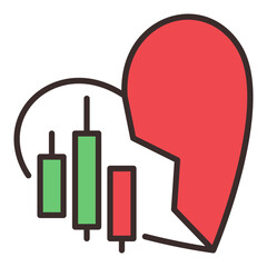 Red Broken Heart with Financial chart vector Crypto Trading and Investment colored icon or sign