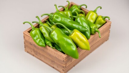 "Vertical Close-Up of Fresh Green Anaheim Chili Peppers in a Box"