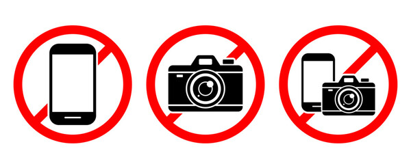 No photos, no phone or camera warning sign. prohibition on taking photos and videos. vector warning sign for print
