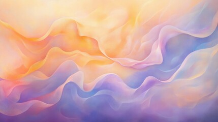 Obraz premium A surreal pastel backdrop with liquid swirls of peach lilac and periwinkle softly illuminated by golden light