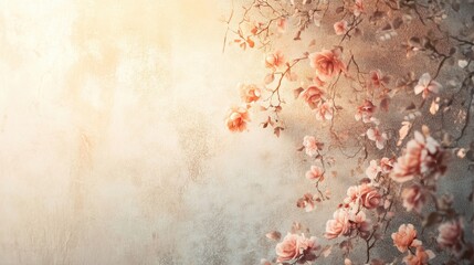 A dreamy pastel floral wallpaper with hand-painted rose petals dissolving into a golden haze with a soft glow